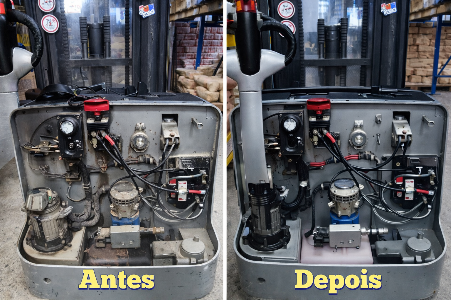 Técnico realizando reparo em placa eletrônica de empilhadeira